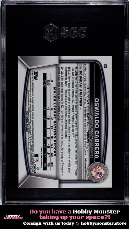 2023 Bowman Oswaldo Cabrera Mojo Navy Rookie #/175 Yankees SGC 9.5