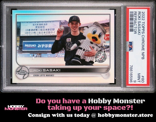 2022 Topps Chrome NPB Roki Sasaki Refractor Chiba Lotte Marines Dodgers PSA 9