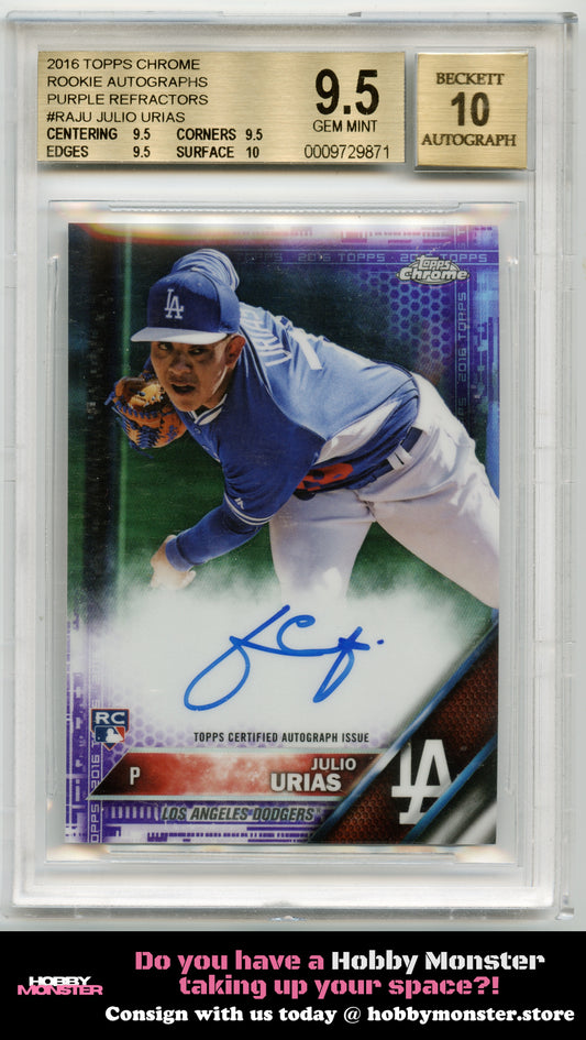 2016 Topps Chrome Julio Urias Rookie Purple Auto #/250  Dodgers BGS 9.5