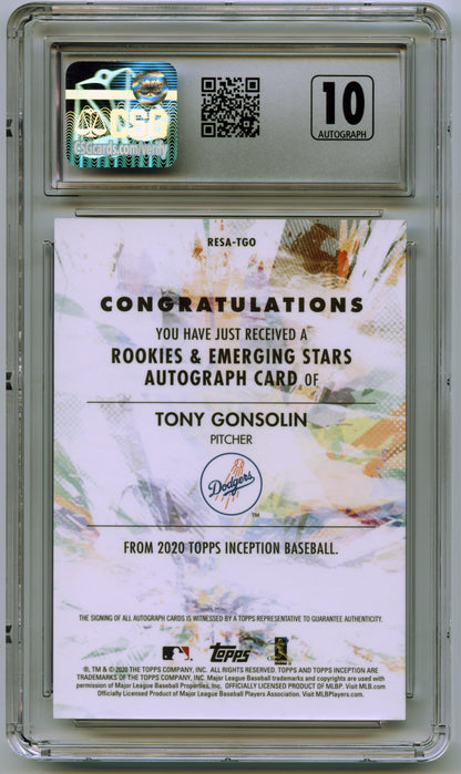 2020 Topps Inception Tony Gonsolin RookieAuto #/245 Dodgers CSG 10