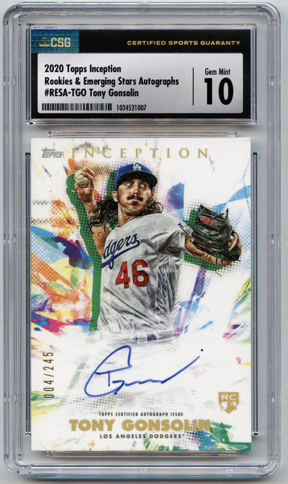 2020 Topps Inception Tony Gonsolin RookieAuto #/245 Dodgers CSG 10