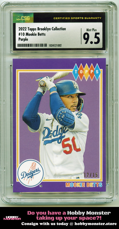 2022 Topps Brooklyn Collection Mookie Betts Purple #/15 Dodgers CSG 9.5