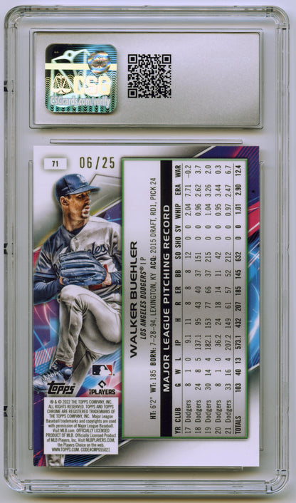 2022 Topps Chrome Cosmic Walker Buehler Orange Galactic #/25 Dodgers CSG 10