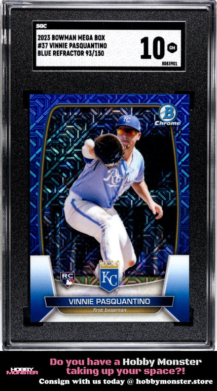 2023 Bowman Vinnie Pasquantino Chrome Mega Box Mojo Blue /150 Royals SGC 10
