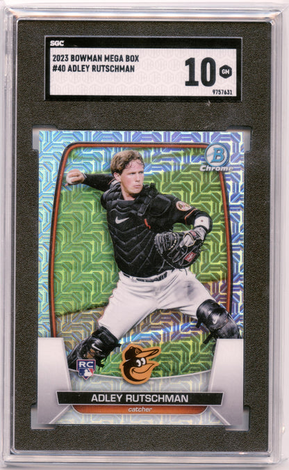 2023 Bowman Adley Rutschman Chrome Mega Box Mojo Refractor Rookie Orioles SGC 10