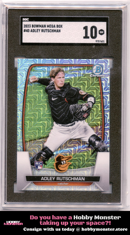 2023 Bowman Adley Rutschman Chrome Mega Box Mojo Refractor Rookie Orioles SGC 10