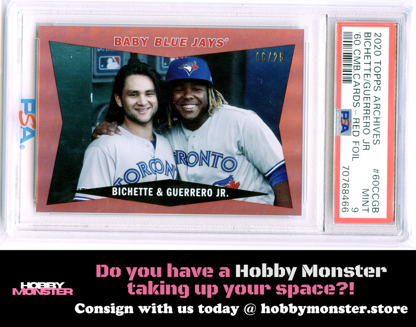 2020 Topps Archives Baby Blue Jays Bichette Guerrero 1960 Red /25 PSA 9