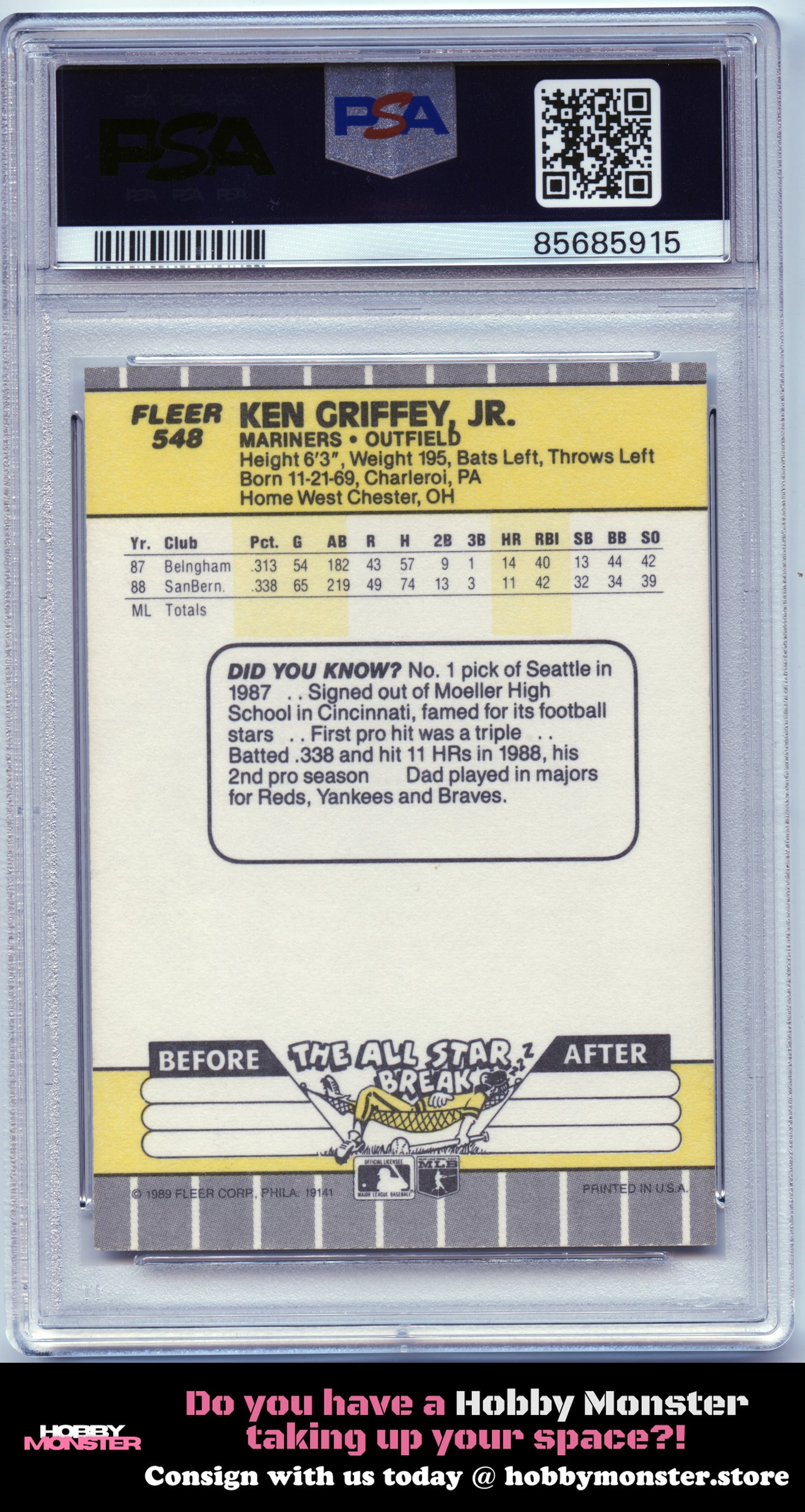 1989 Fleer Ken Griffey Jr. Rookie Seattle Mariners PSA 6