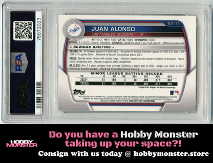2023 Bowman Juan Alonso Chrome Pearl Dodgers PSA 10