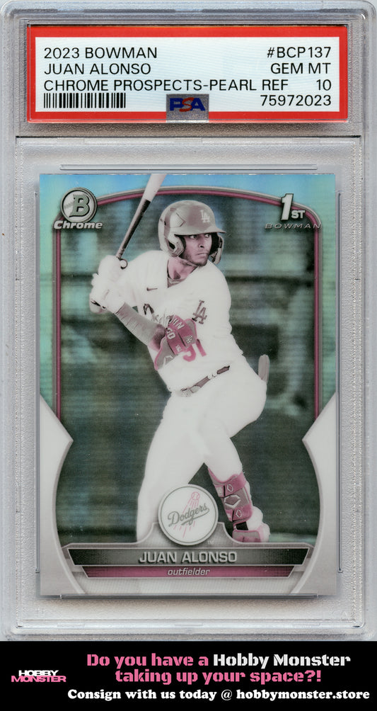 2023 Bowman Juan Alonso Chrome Pearl Dodgers PSA 10