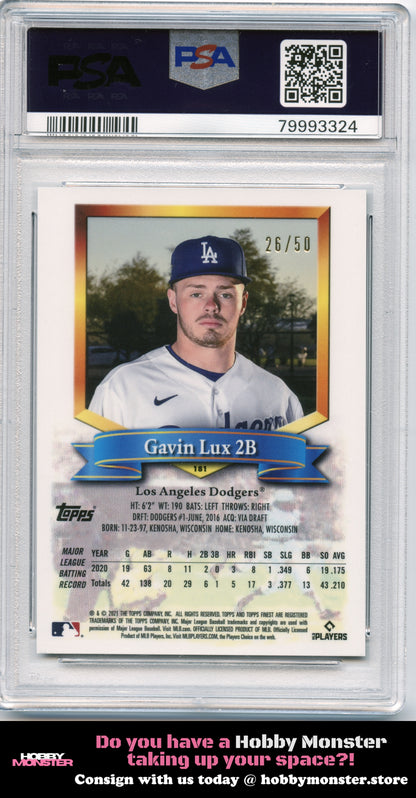 2021 Topps Finest Flashbacks Gavin Lux Gold Refractor #/50 Dodgers PSA 9