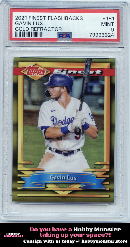 2021 Topps Finest Flashbacks Gavin Lux Gold Refractor #/50 Dodgers PSA 9