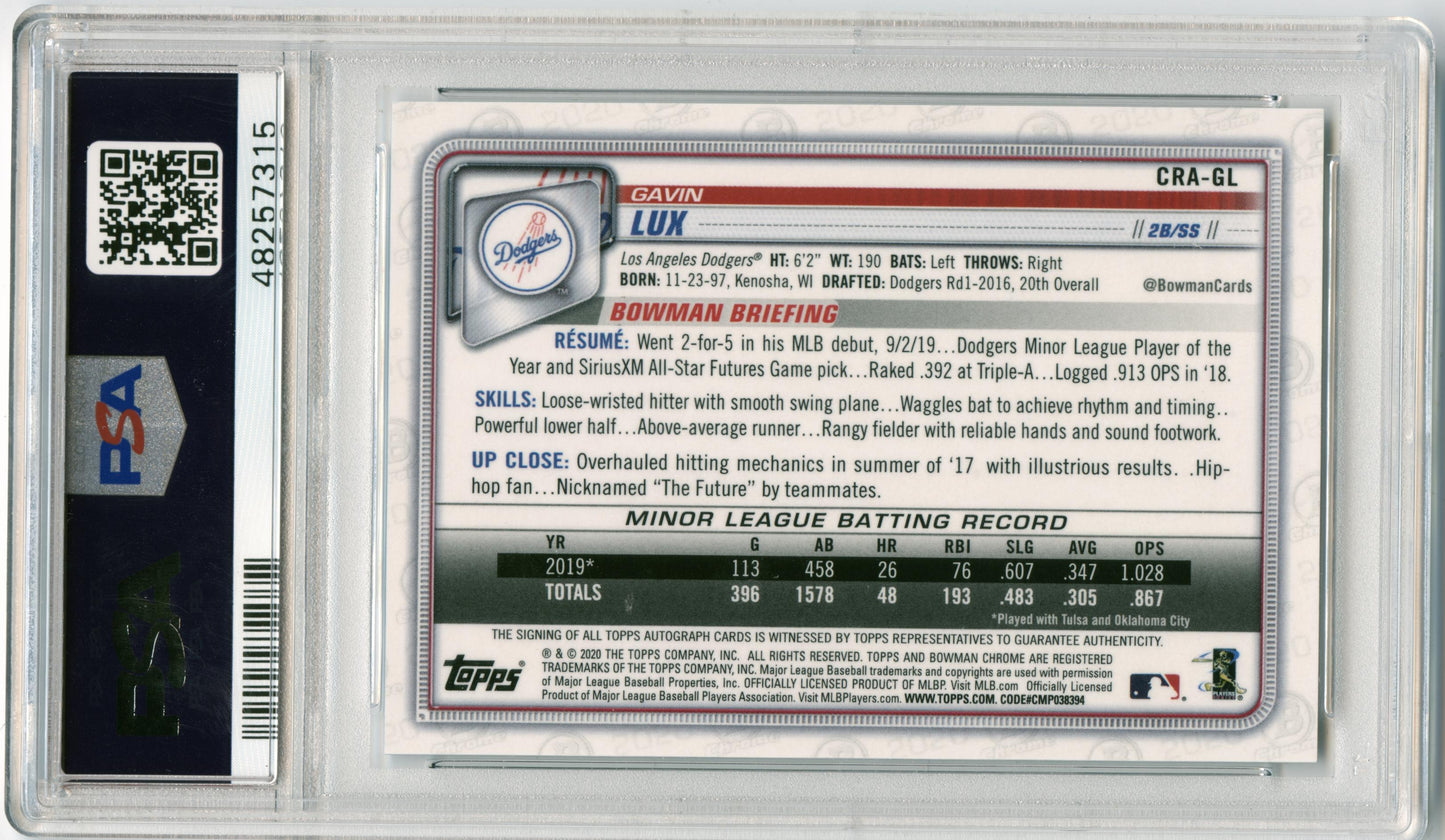 2020 Bowman Gavin Lux Chrome Rookie Auto Los Angeles Dodgers PSA 10 002