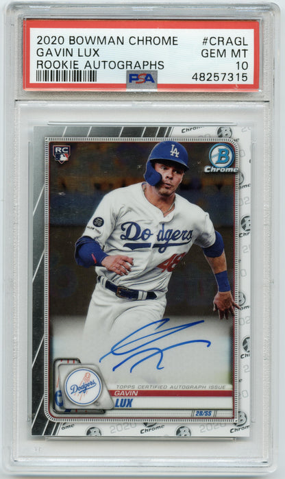 2020 Bowman Gavin Lux Chrome Rookie Auto Los Angeles Dodgers PSA 10 002