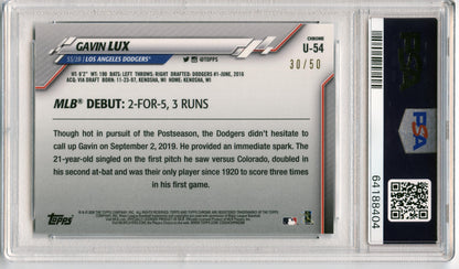 2020 Topps Chrome Update Gavin Lux Gold #/50 Dodgers Rays PSA 9