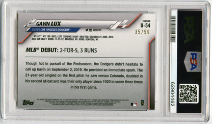 2020 Topps Chrome Update Gavin Lux Gold #/50 Los Angeles Dodgers PSA 10