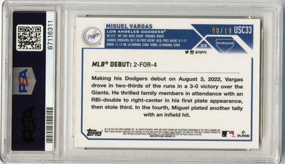 2023 Topps Chrome Update Miguel Vargas Red Orange Lava #/10 Dodgers PSA 9