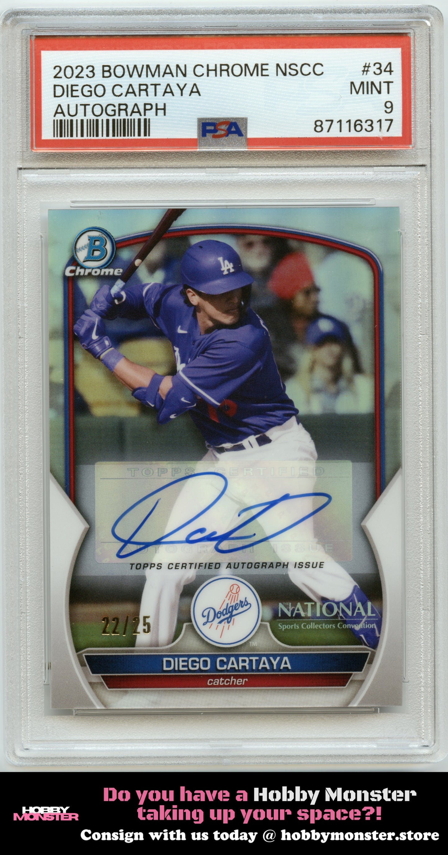 2023 Bowman Chrome National Diego Cartaya Auto Dodgers Twins PSA 9
