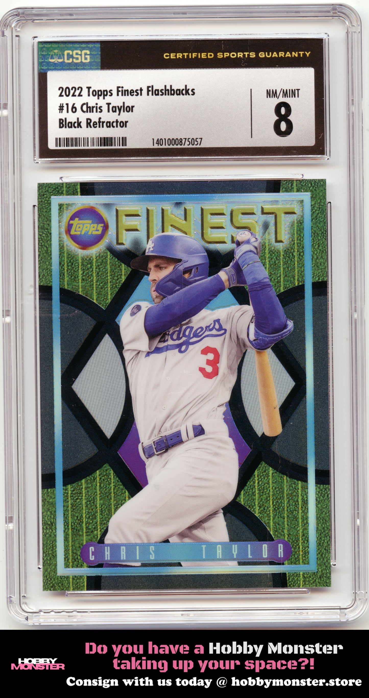 2022 Topps Finest Flashbacks Chris Taylor Black #/25 Dodgers SGC 8