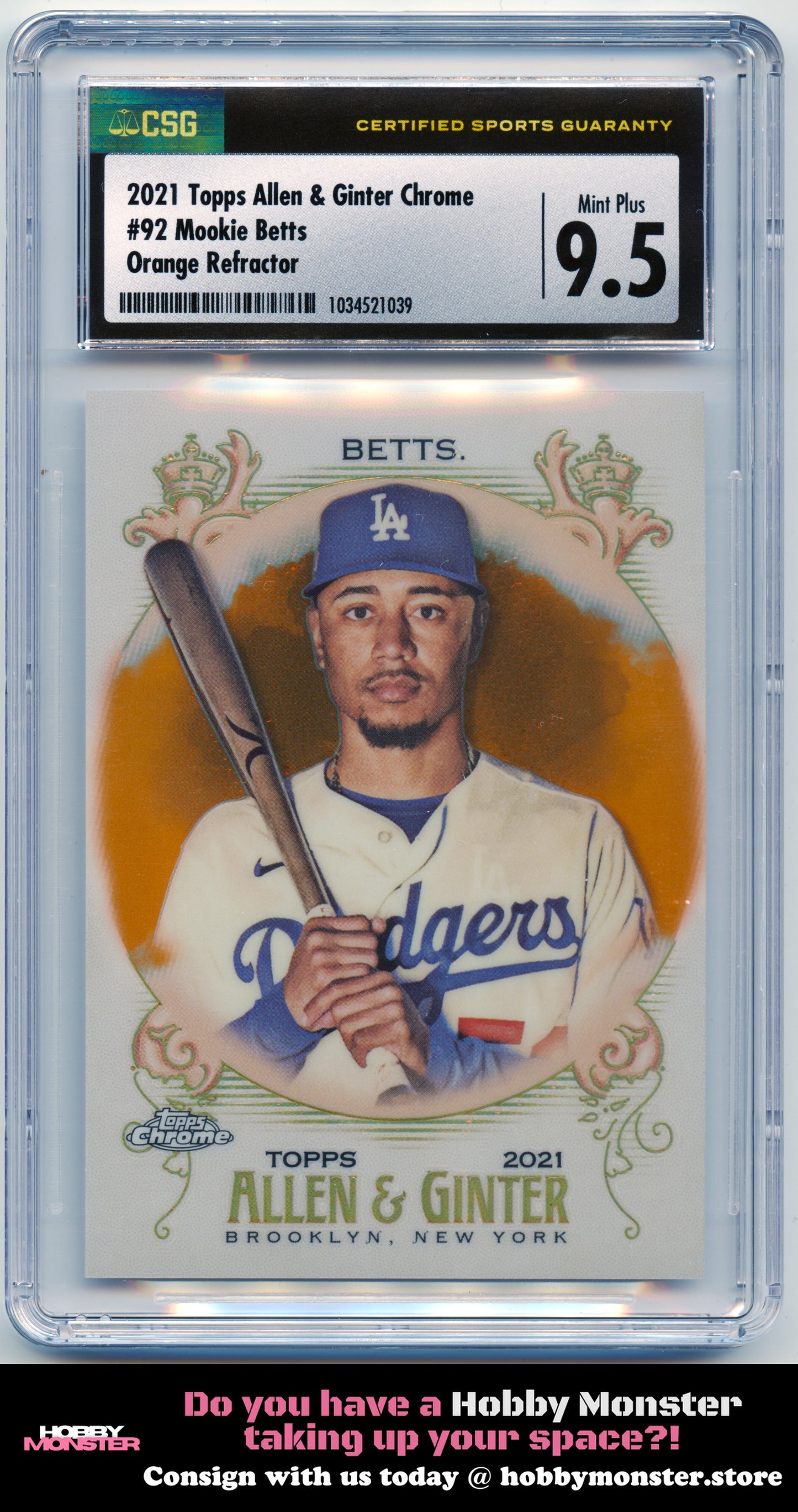 2021 Topps Allen & Ginter Chrome Mookie Betts Orange #/25 Dodgers CSG 9.5
