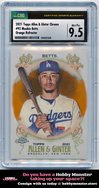 2021 Topps Allen & Ginter Chrome Mookie Betts Orange #/25 Dodgers CSG 9.5