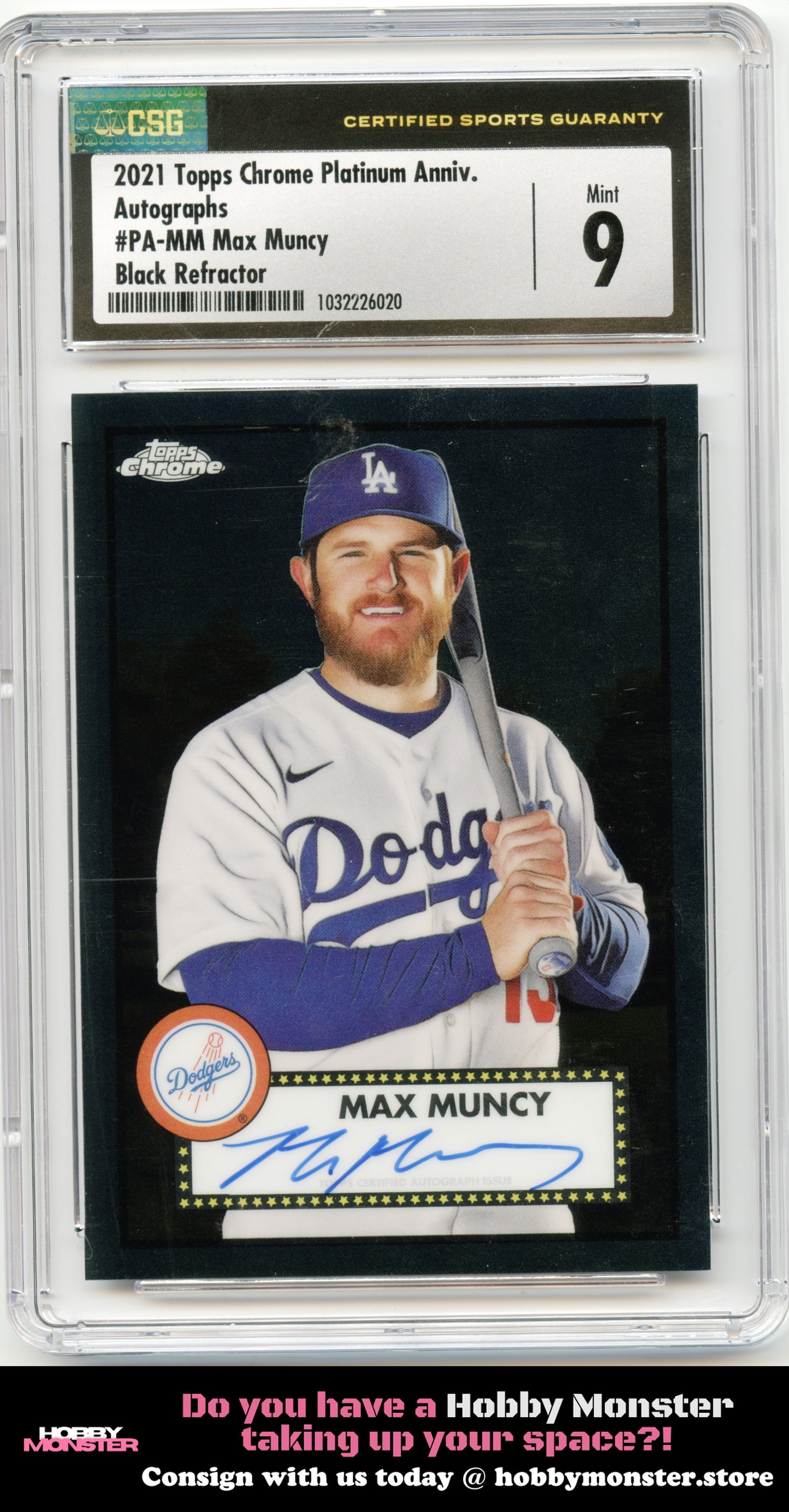 2021 Topps Chrome Platinum Max Muncy Black Auto #/10 Dodgers CSG 9