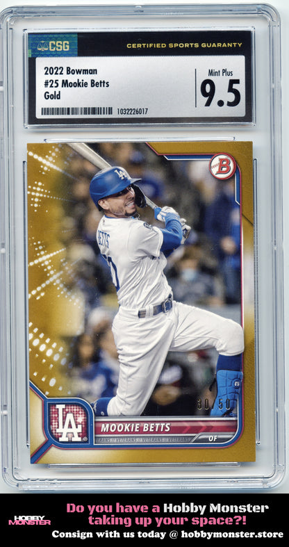 2022 Bowman Mookie Betts Gold #/50 Los Angeles Dodgers CSG 9.5 002-qr4uq