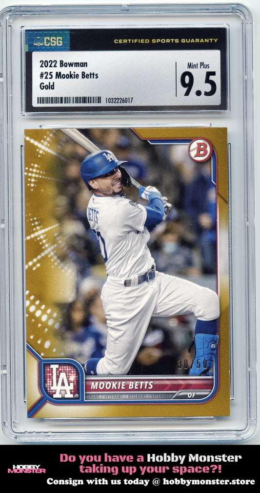 2022 Bowman Mookie Betts Gold #/50 Los Angeles Dodgers CSG 9.5 002-qr4uq