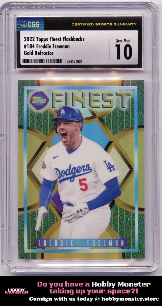 2022 Topps Finest Flashbacks Freddie Freeman Gold Refractor #/50 Dodgers CSG 10