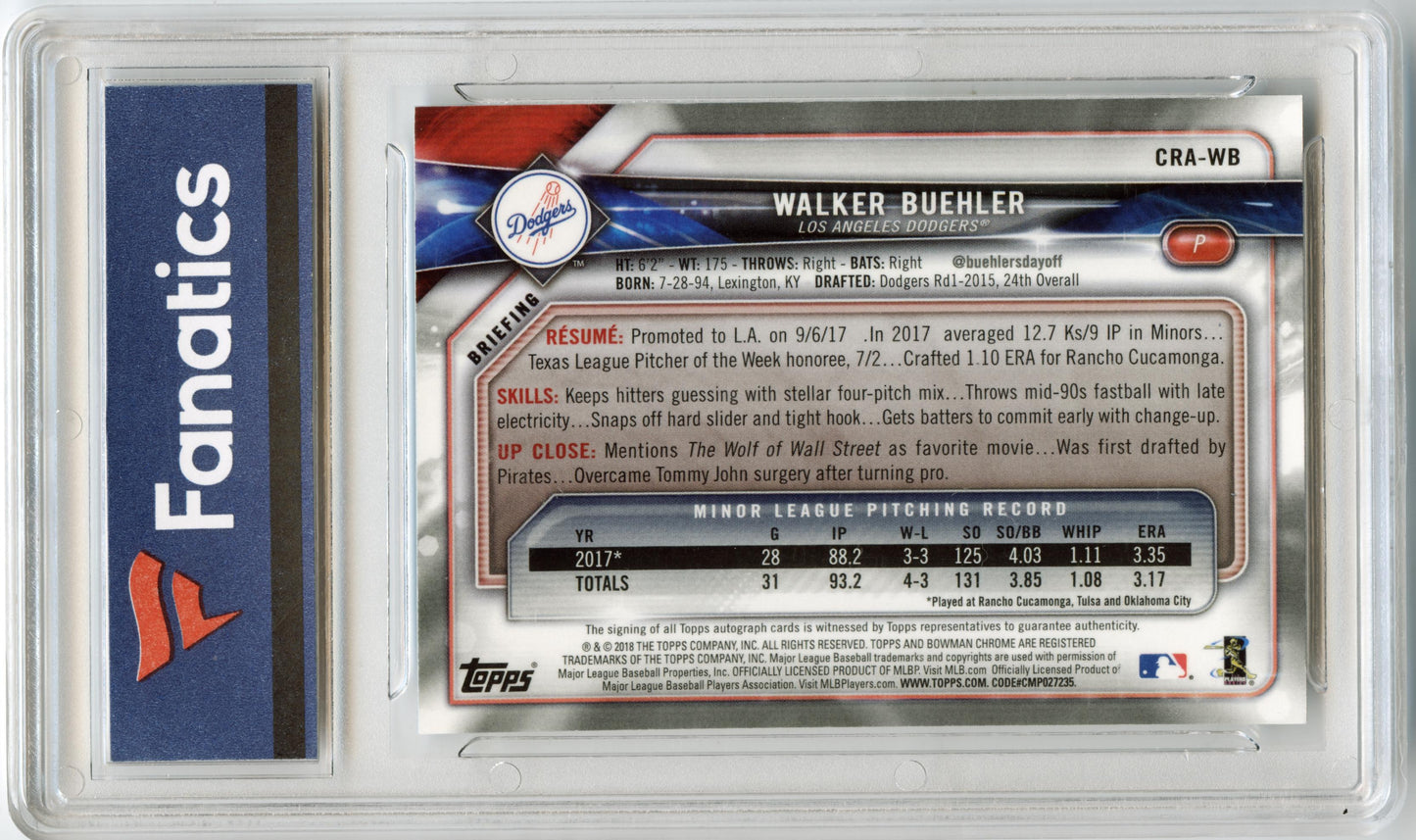 2018 Bowman Walker Buehler Chrome Rookie Auto Los Angeles Dodgers Authentic