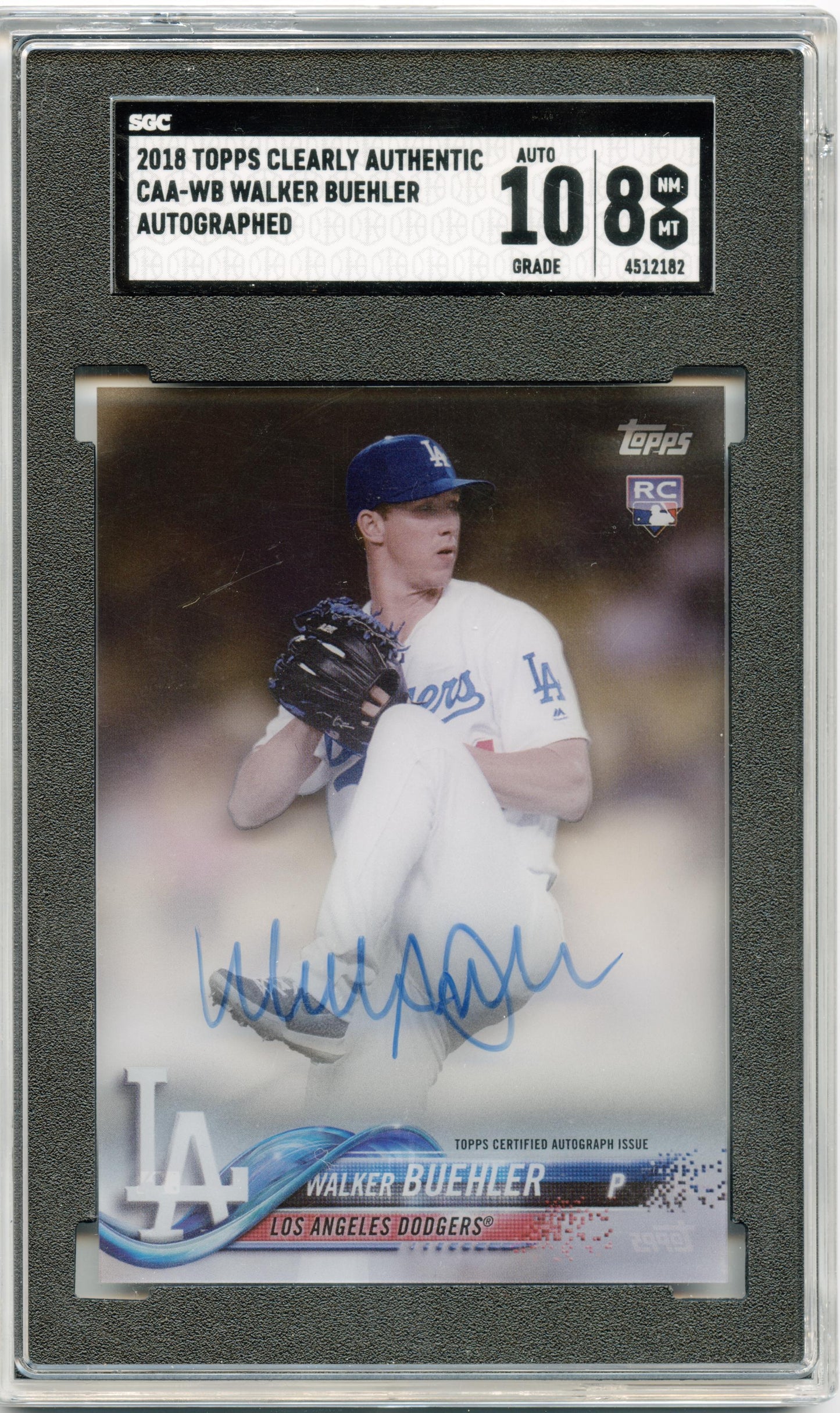 2018 Topps Clearly Authentic Walker Buehler Rookie Auto Dodgers SGC 8