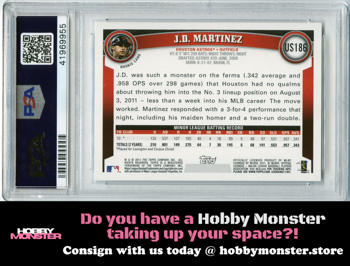 2011 Topps Update J.D. Martinez Rookie Houston Astros PSA 10 002-qr7ui