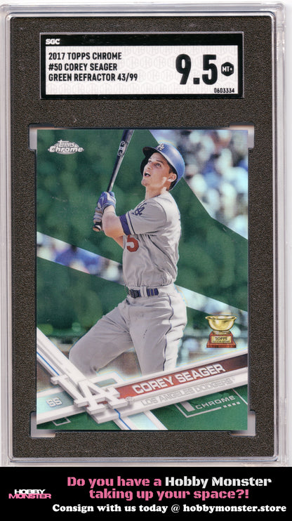 2017 Topps Chrome Corey Seager Green Refractor #/99 Dodgers SGC 9.5 002