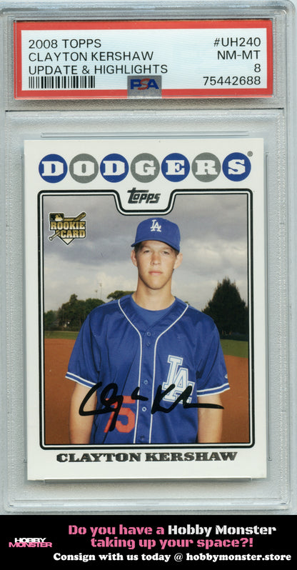 2008 Topps Updates & Highlights Clayton Kershaw Rookie Los Angeles Dodgers PSA 8