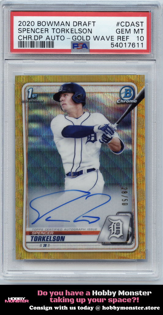 2020 Bowman Draft Spencer Torkelson Chrome Gold Wave Auto #/50 Tigers PSA 10