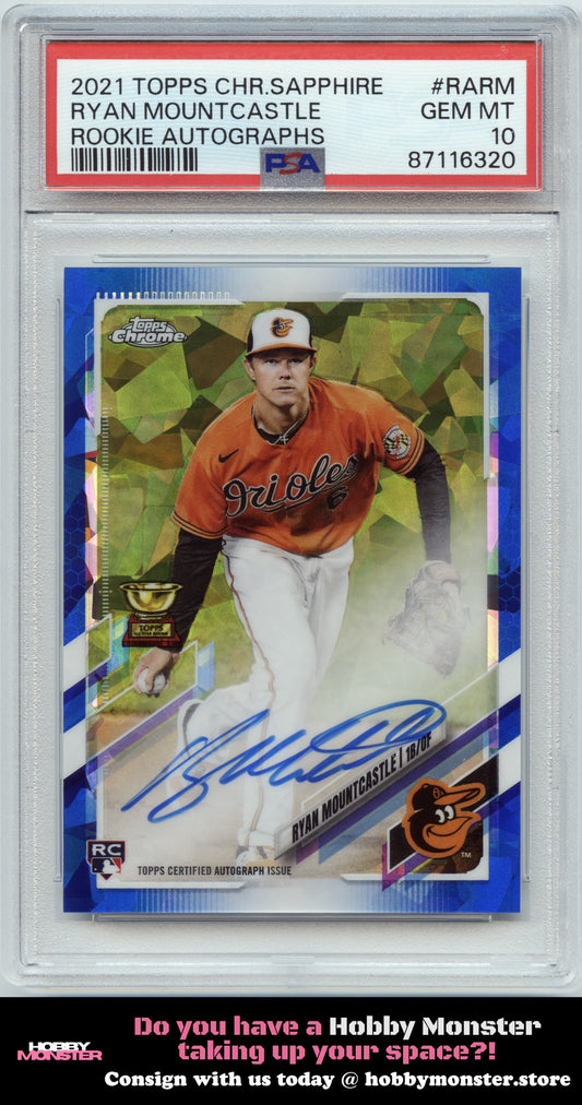 2021 Topps Chrome Sapphire Ryan Mountcastle Rookie Auto Baltimore Orioles PSA 10