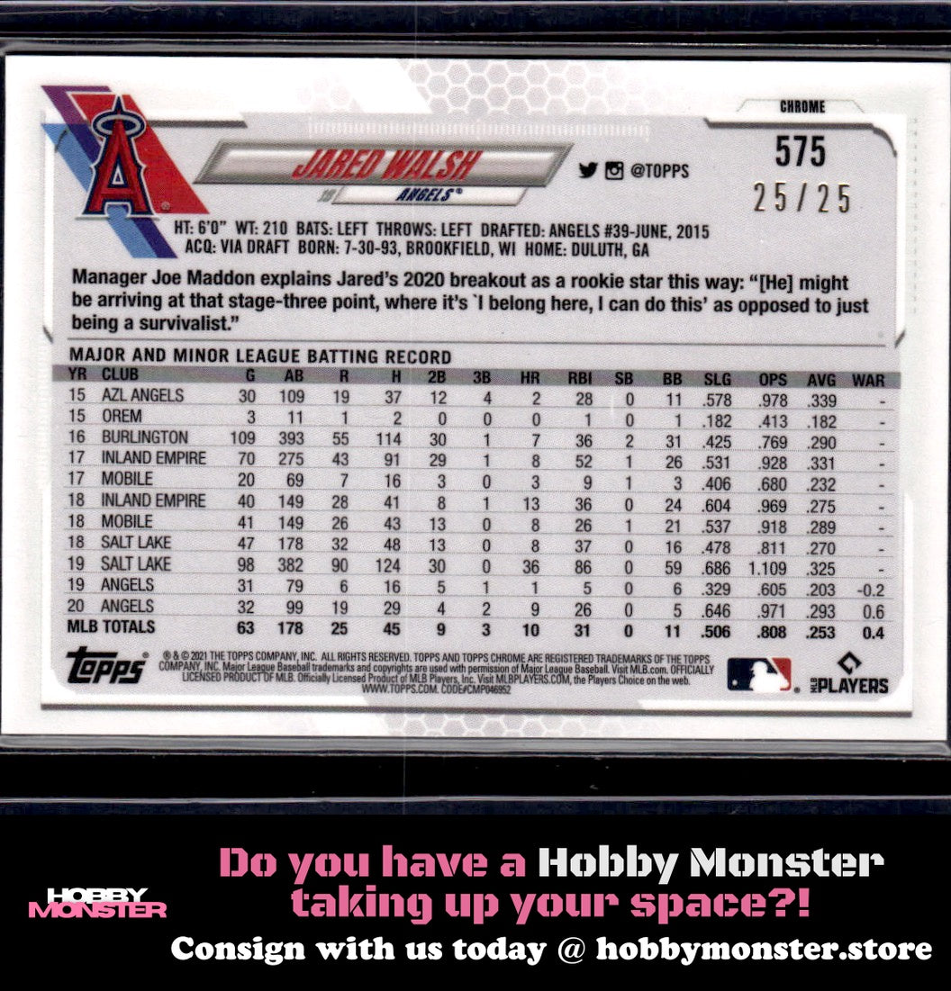 2021 Topps Chrome Sapphire Edition Jared Walsh Gold Cup Orange #/25 Angels