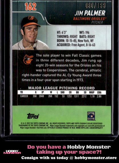 2022 Stadium Club Chrome Jim Palmer Blue Refractor #/199 Baltimore Orioles 002