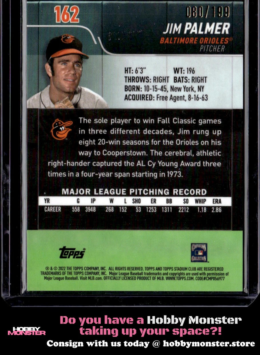 2022 Stadium Club Chrome Jim Palmer Blue Refractor #/199 Baltimore Orioles 002