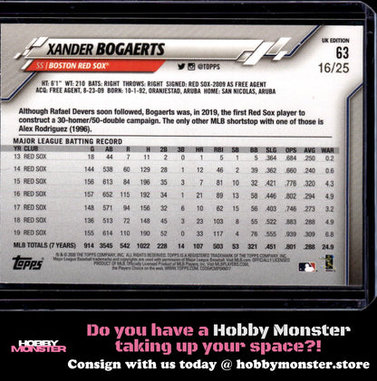 2020 Topps UK Edition Xander Bogaerts Gold #/25 Boston Red Sox
