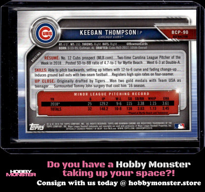 2019 Bowman Keegan Thompson Chrome Prospects Refractor #/499 Chicago Cubs 002