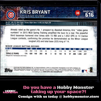 2015 Topps Kris Bryant Gold Rookie #/2015 Chicago Cubs 002-r8ofw