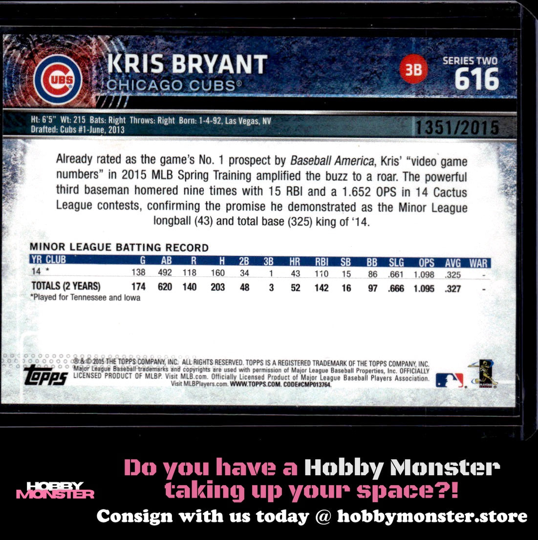 2015 Topps Kris Bryant Gold Rookie #/2015 Chicago Cubs 002-r8ofw