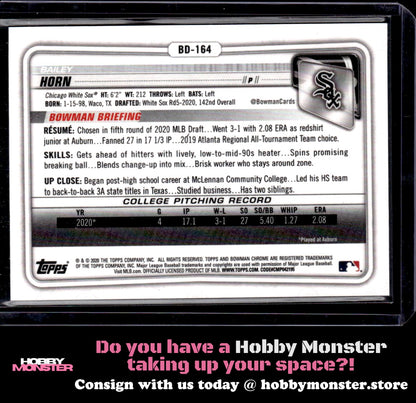 2020 Bowman Draft Bailey Horn Chrome Red #/5 Chicago White Sox