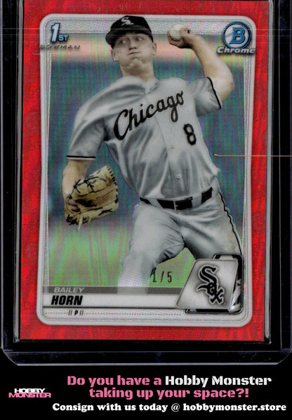 2020 Bowman Draft Bailey Horn Chrome Red #/5 Chicago White Sox