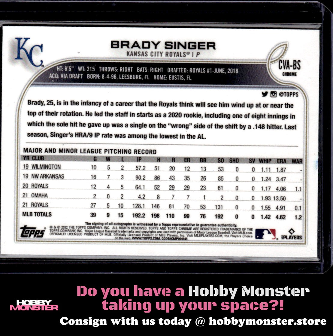 2022 Topps Chrome Brady Singer Auto Kansas City Royals