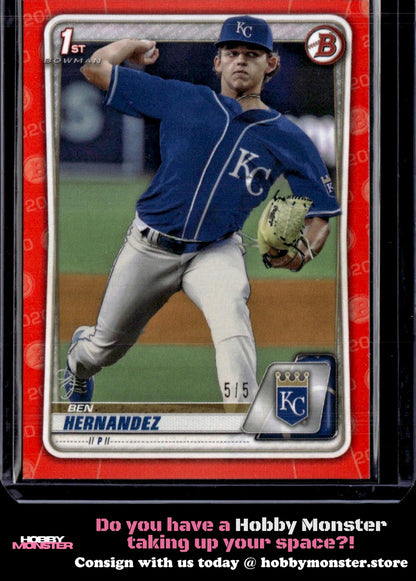 2020 Bowman Draft Ben Hernandez Red #/5 Kansas City Royals 002