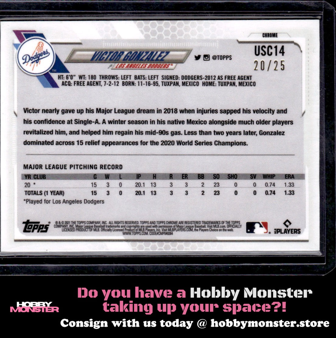 2021 Topps Chrome Update Victor Gonzalez Red Rookie #/25 Dodgers