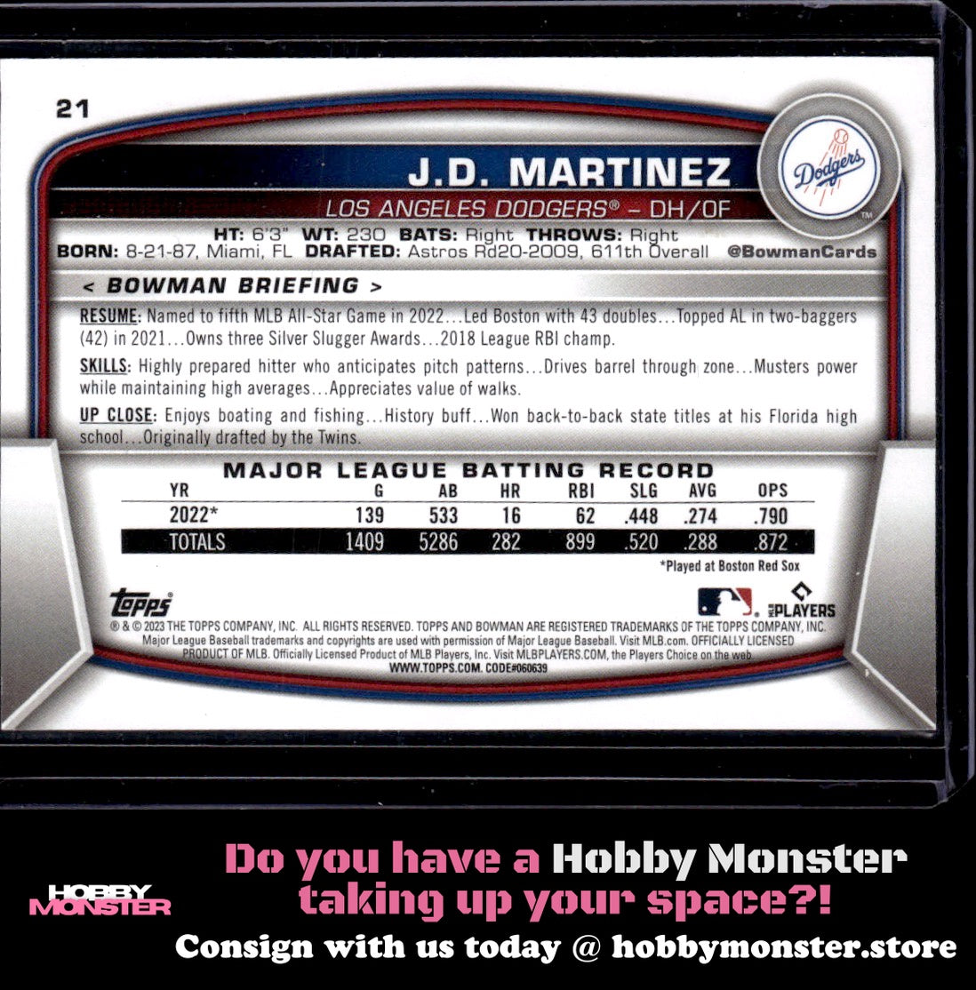 2023 Bowman J.D. Martinez Black Pattern #/15 Los Angeles Dodgers 002