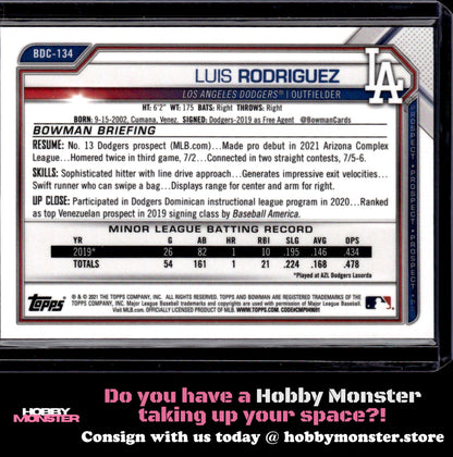 2021 Bowman Draft Sapphire Luis Rodriguez Orange #/25 Dodgers